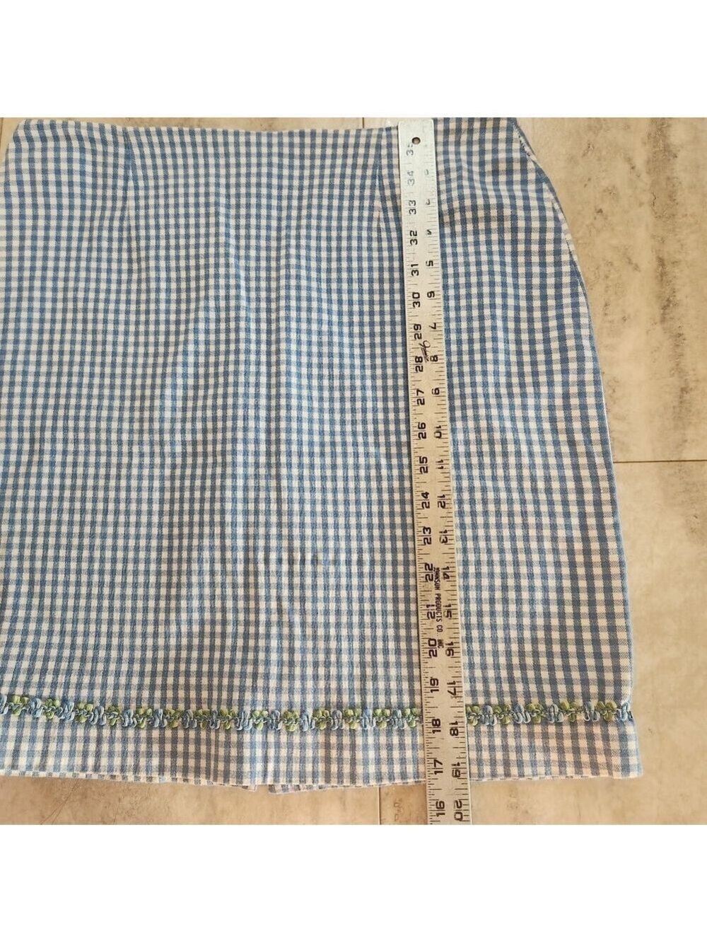 Talbots Skirt 14P Gingham Plaid Blue White Stretch Cotton Stretch Spring! - Picture 9 of 13
